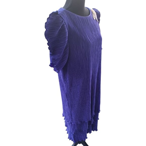 Vintage Patra Purple Pleated Dress With Sequin Floral Brooch Size 14 Womens - Picture 8 of 10